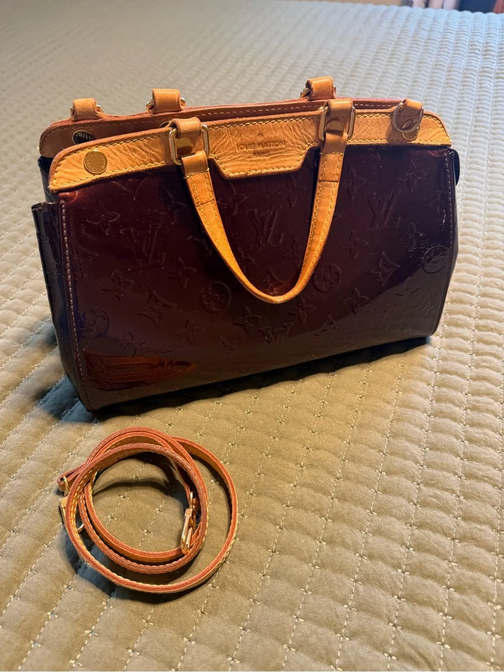 Louis Vuitton Deep Burgundy Patent Satchel with Vachetta Trim